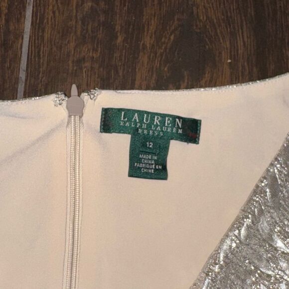 Lauren Ralph Lauren Metallic Silver Cowl Neck Cocktail Dress – Size 12 EUC - Picture 9 of 17